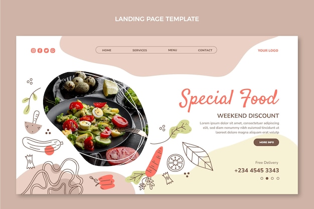 Kostenloser Vektor handgezeichnete spezielle landingpage für lebensmittel