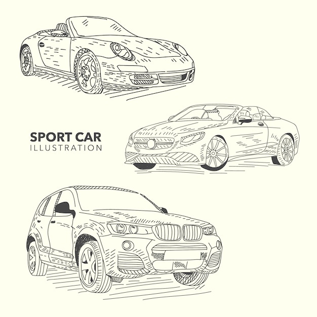 Handgezeichnete sportwagen-kollektion