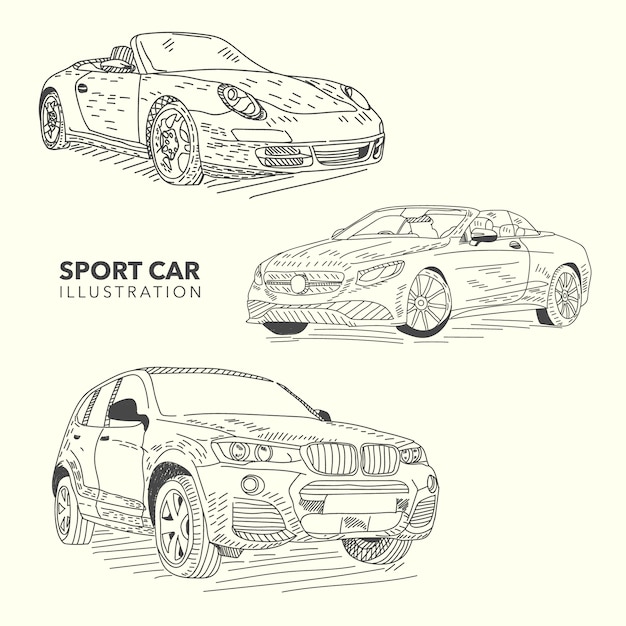 Handgezeichnete Sportwagen-Kollektion