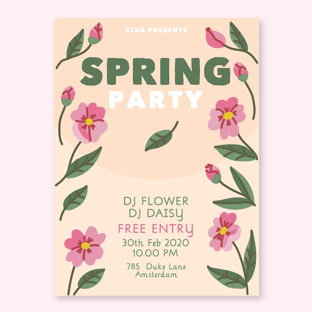 Kostenloser Vektor handgezeichnete spring party flyer vorlage