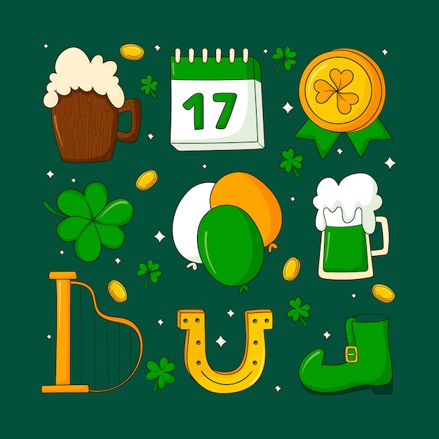 Kostenloser Vektor handgezeichnete st. patrick's day celebration design-elemente-kollektion