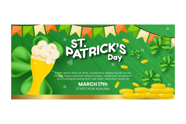 Kostenloser Vektor handgezeichnete st. patrick's day horizontales banner mit bier und münzen