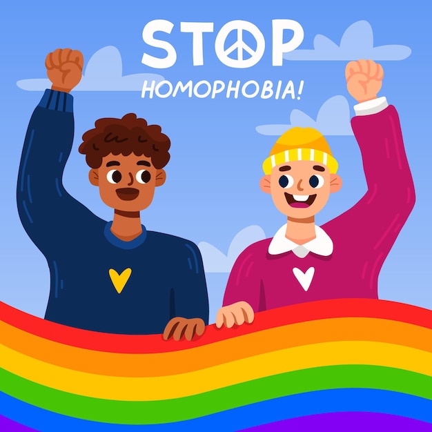 Kostenloser Vektor handgezeichnete stopp-homophobie-nachricht illustriert