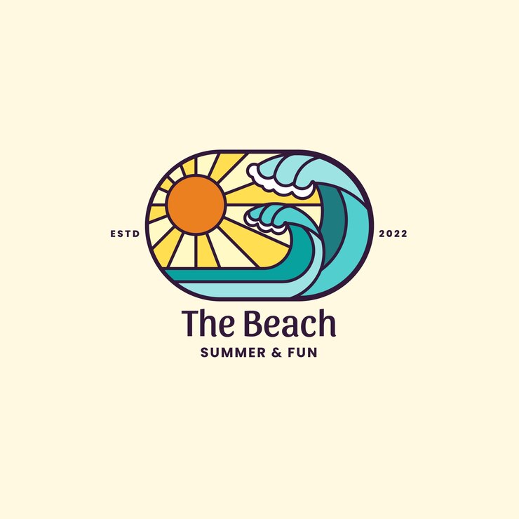 Kostenlose Vektor handgezeichnete strand-logo-vorlage