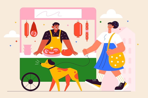 Kostenloser Vektor handgezeichnete streetfood-marktillustration