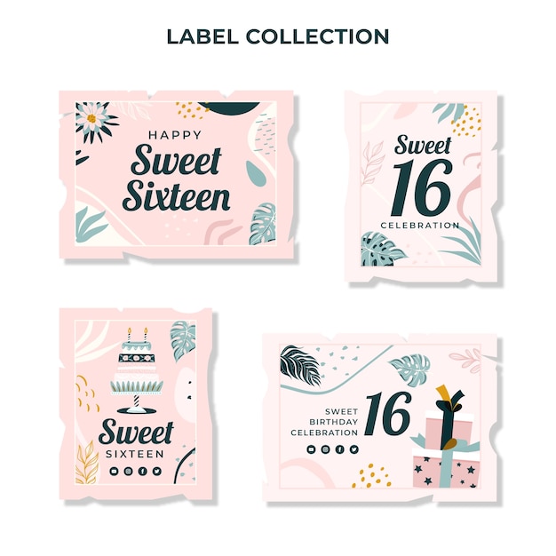 Handgezeichnete süße 16 Etikettensammlung