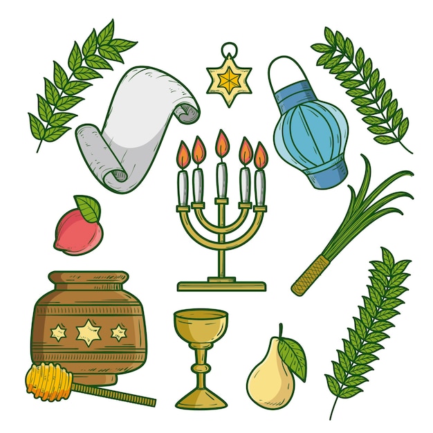 Kostenloser Vektor handgezeichnete sukkot-elemente-sammlung