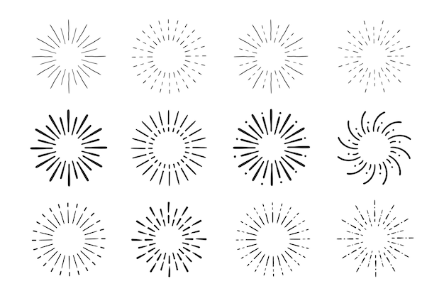 Kostenloser Vektor handgezeichnete sunburst-kollektion