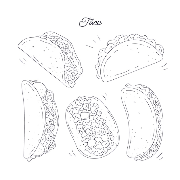 Kostenloser Vektor handgezeichnete taco-umrissillustration