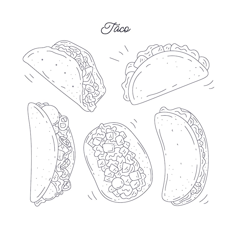 Kostenlose Vektor handgezeichnete taco-umrissillustration