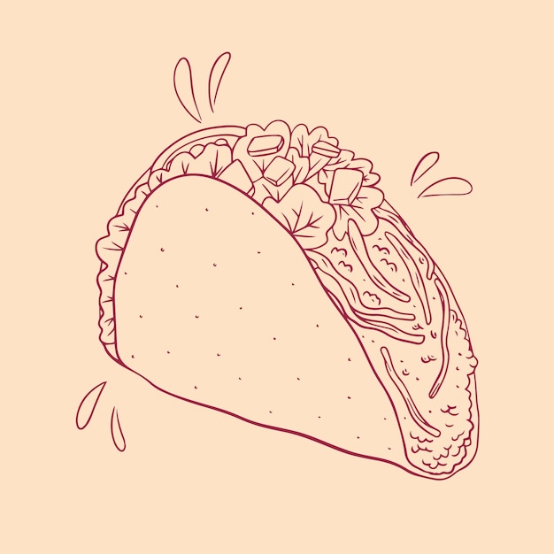 Kostenloser Vektor handgezeichnete taco-umrissillustration