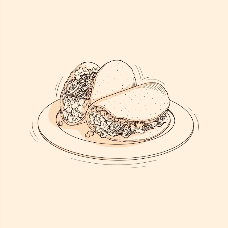 Kostenlose Vektor handgezeichnete taco-umrissillustration