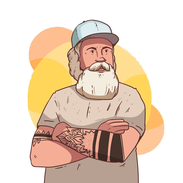 Kostenlose Vektor handgezeichnete tätowierte illustration alter menschen
