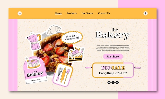 Handgezeichnete textur bäckerei landing page