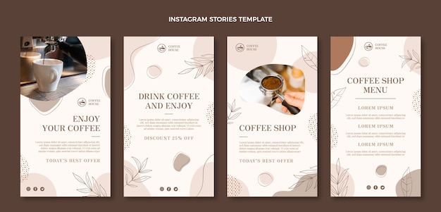 Handgezeichnete Textur-Café-Instagram-Geschichten-Sammlung