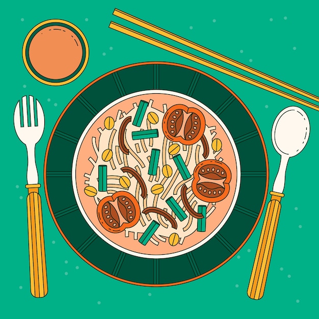 Kostenloser Vektor handgezeichnete thai-food-illustration