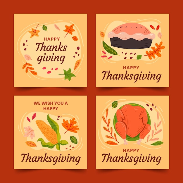 Handgezeichnete thanksgiving-instagram-posts-sammlung