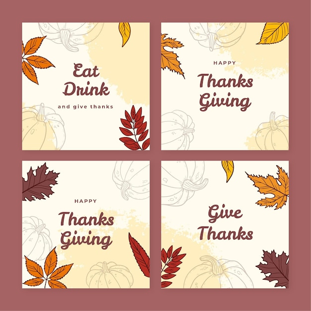 Handgezeichnete thanksgiving-instagram-posts-sammlung