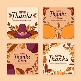Handgezeichnete thanksgiving-instagram-posts-sammlung