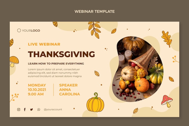 Handgezeichnete Thanksgiving-Webinar-Vorlage