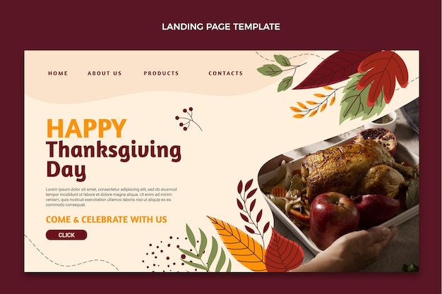 Handgezeichnete thanksgiving-zielseitenvorlage