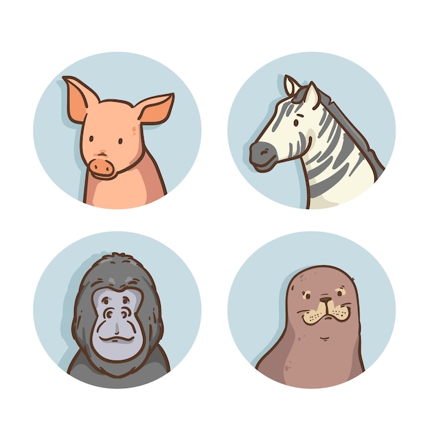 Handgezeichnete Tier-Avatare-Elementsammlung