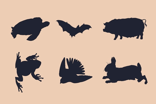 Kostenloser Vektor handgezeichnete tiere silhouette illustration