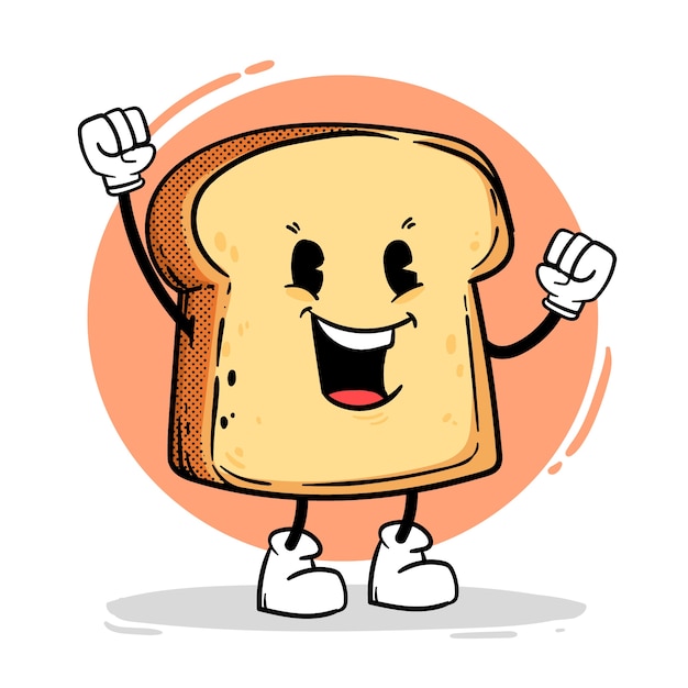 Kostenloser Vektor handgezeichnete toast-cartoon-illustration