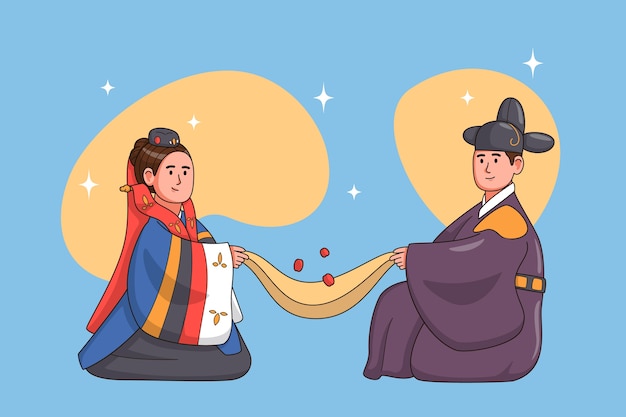 Kostenloser Vektor handgezeichnete traditionelle koreanische illustration