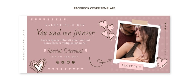 Kostenloser Vektor handgezeichnete valentinstag-social-media-cover-vorlage