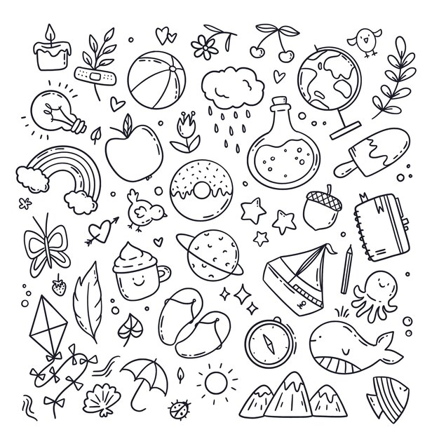 Handgezeichnete verschiedene Doodle-Illustrationen