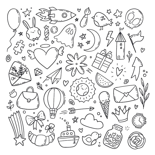 Handgezeichnete verschiedene Doodle-Illustrationen