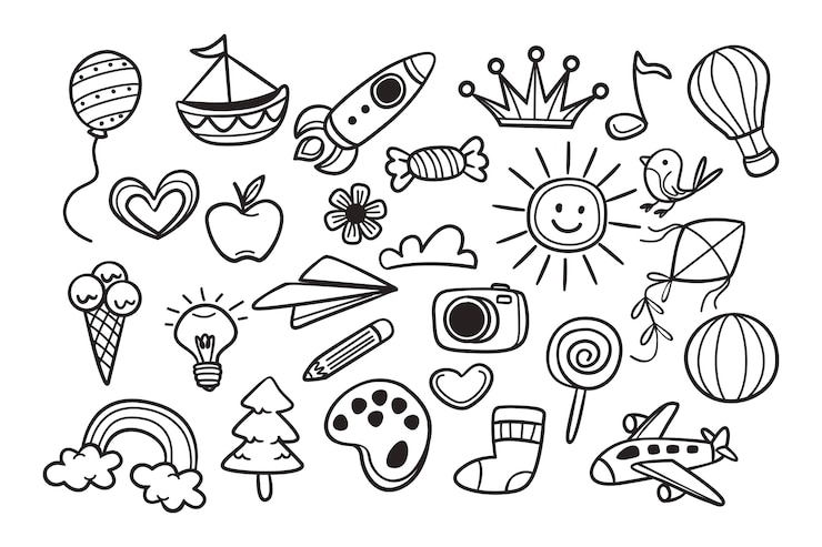 Kostenlose Vektor handgezeichnete verschiedene doodle-illustrationen
