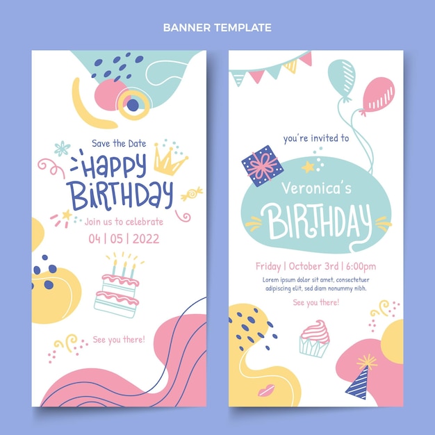 Handgezeichnete vertikale Banner zum Geburtstag