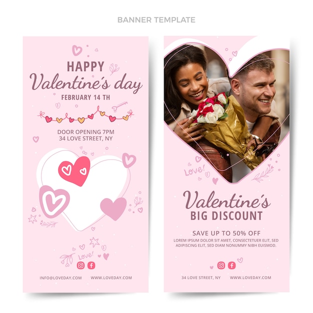 Handgezeichnete vertikale Banner zum Valentinstag