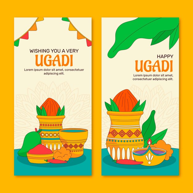 Handgezeichnete vertikale Bannervorlage für das Ugadi-Festival