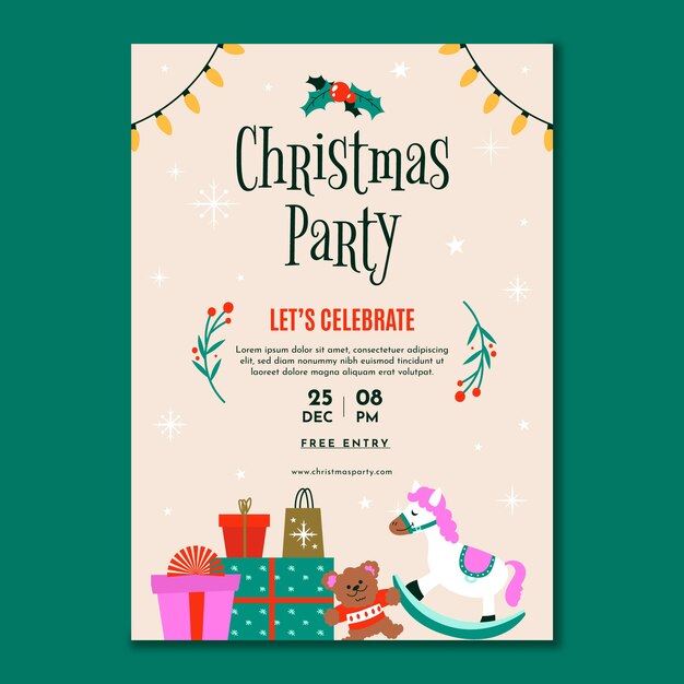 Handgezeichnete vertikale Party-Poster-Vorlage für Weihnachten