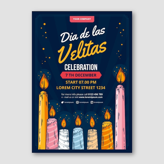 Handgezeichnete vertikale plakatvorlage dia de las velitas