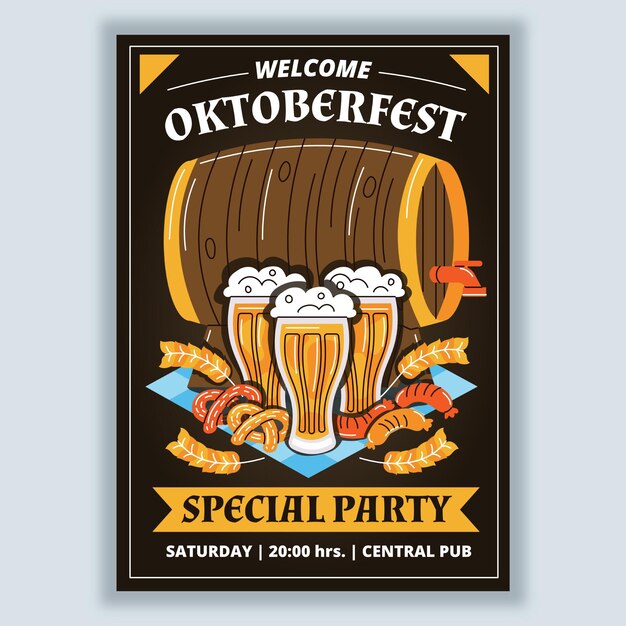Handgezeichnete vertikale Plakatvorlage für das Oktoberfest