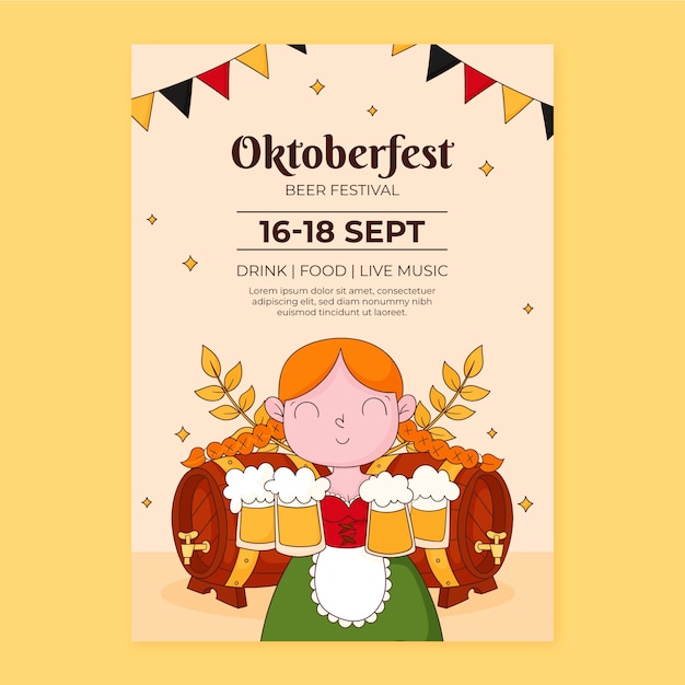 Kostenloser Vektor handgezeichnete vertikale plakatvorlage für das oktoberfest