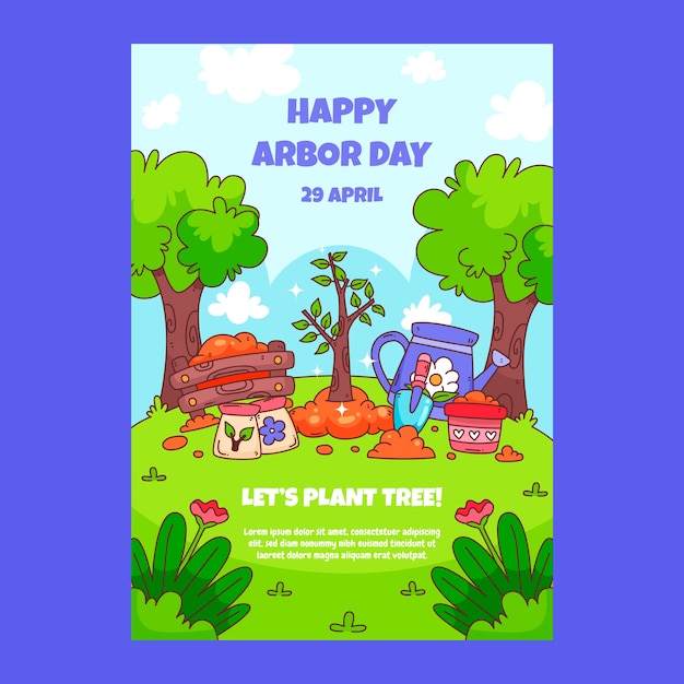 Kostenloser Vektor handgezeichnete vertikale plakatvorlage für den arbor day