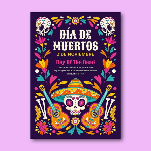 Handgezeichnete vertikale plakatvorlage für dia de muertos-feier