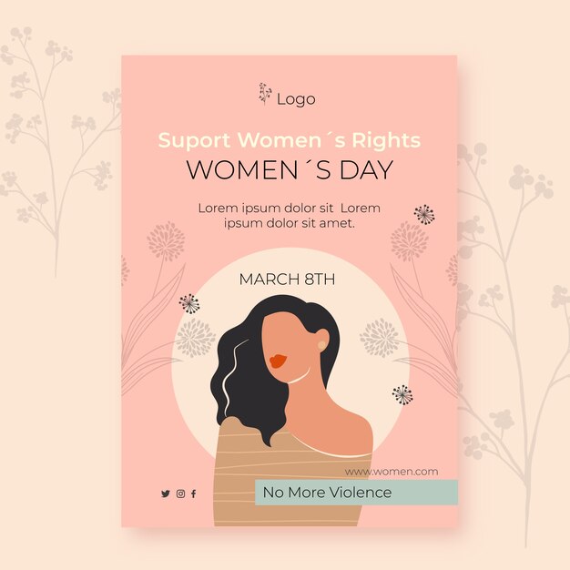Handgezeichnete vertikale Plakatvorlage zum internationalen Frauentag