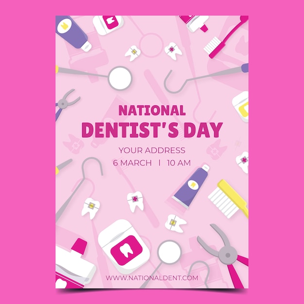 Kostenloser Vektor handgezeichnete vertikale plakatvorlage zum tag des nationalen zahnarztes