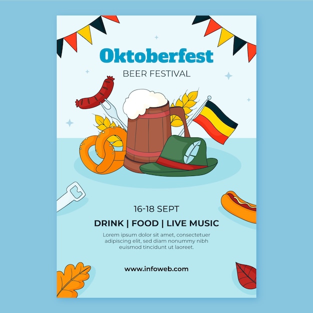 Kostenloser Vektor handgezeichnete vertikale postervorlage für das oktoberfest-bierfestival