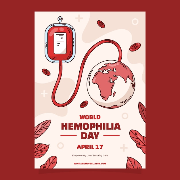 Handgezeichnete vertikale postervorlage für den welt-hemophilie-tag