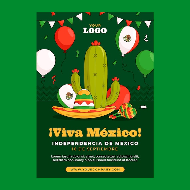 Kostenloser Vektor handgezeichnete vertikale postervorlage für die feier des mexikanischen unabhängigkeitstages