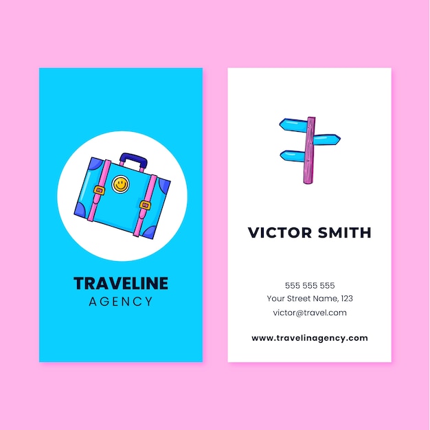 Kostenloser Vektor handgezeichnete vertikale visitenkarte des reisebüros