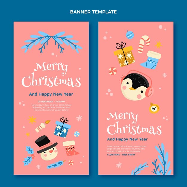 Handgezeichnete vertikale Weihnachtsbanner eingestellt