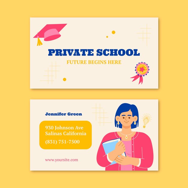 Handgezeichnete visitenkartenvorlage für privatschulen